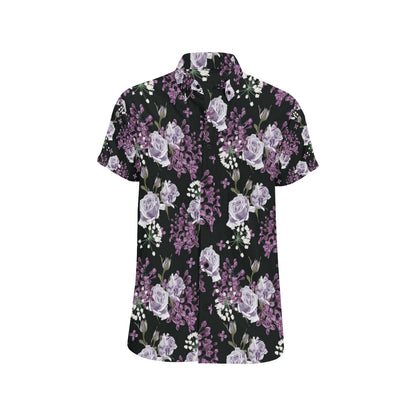 Lilac Pattern Print Design LI04 Men's Short Sleeve Button Up Shirt