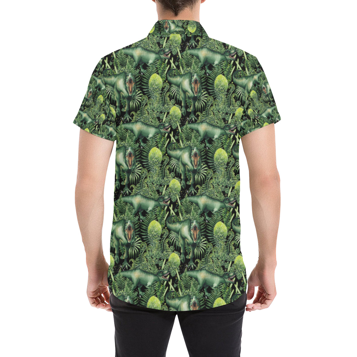 Dinosaur T Rex Print Pattern Men's Short Sleeve Button Up Shirt
