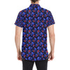 Skull Roses Neon Design Themed Print Men's Short Sleeve Button Up Shirt