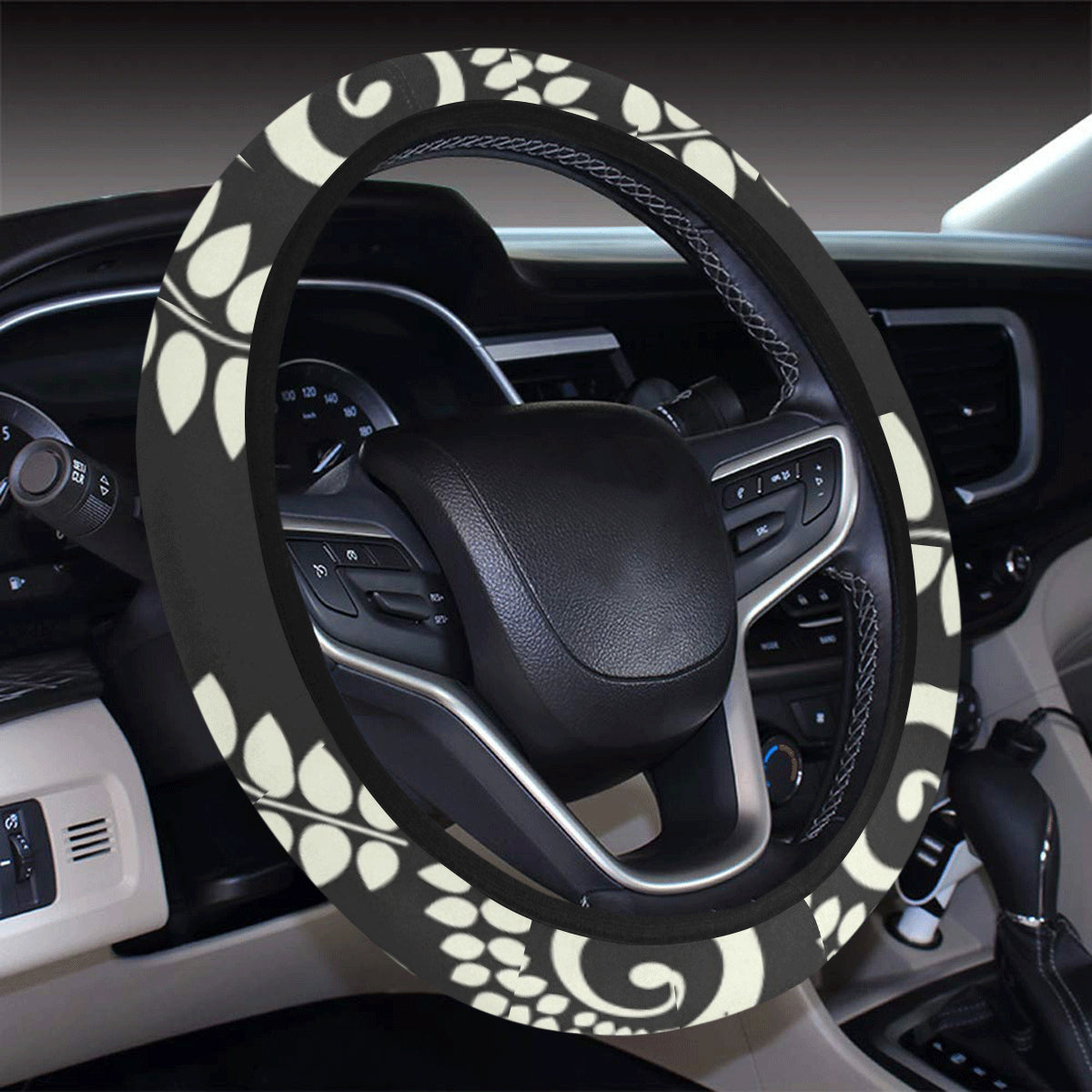 Fern Leave Print Pattern Steering Wheel Cover with Elastic Edge