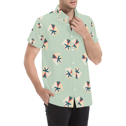 Karate Pattern Print Design 02 Men's Short Sleeve Button Up Shirt