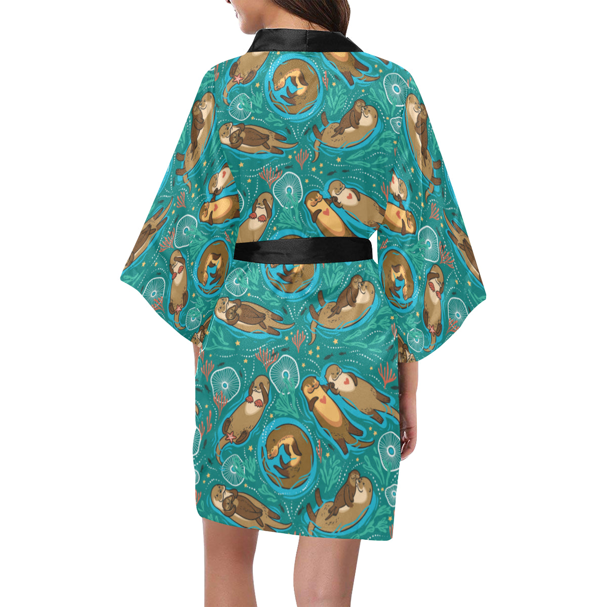 Sea Otter Pattern Print Design 01 Women's Short Kimono