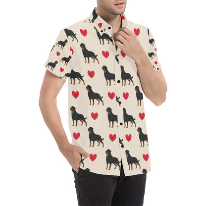 Rottweiler Pattern Print Design A02 Men's Short Sleeve Button Up Shirt