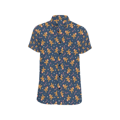 Gingerbread Pattern Print Design 01 Men's Short Sleeve Button Up Shirt