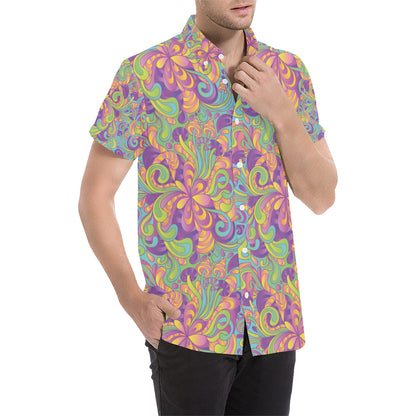 Psychedelic Mushroom Pattern Print Design A05 Men's Short Sleeve Button Up Shirt