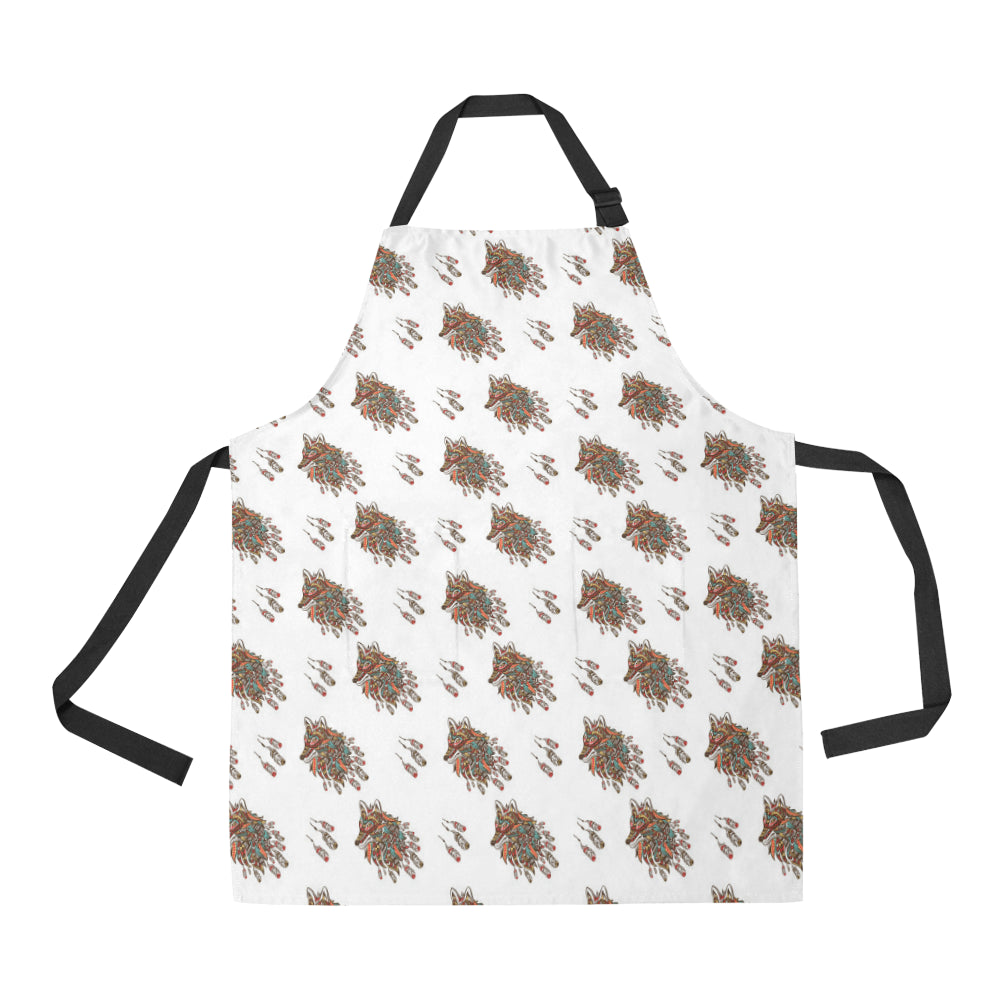Aztec Wolf Pattern Print Design 02 Apron with Pocket