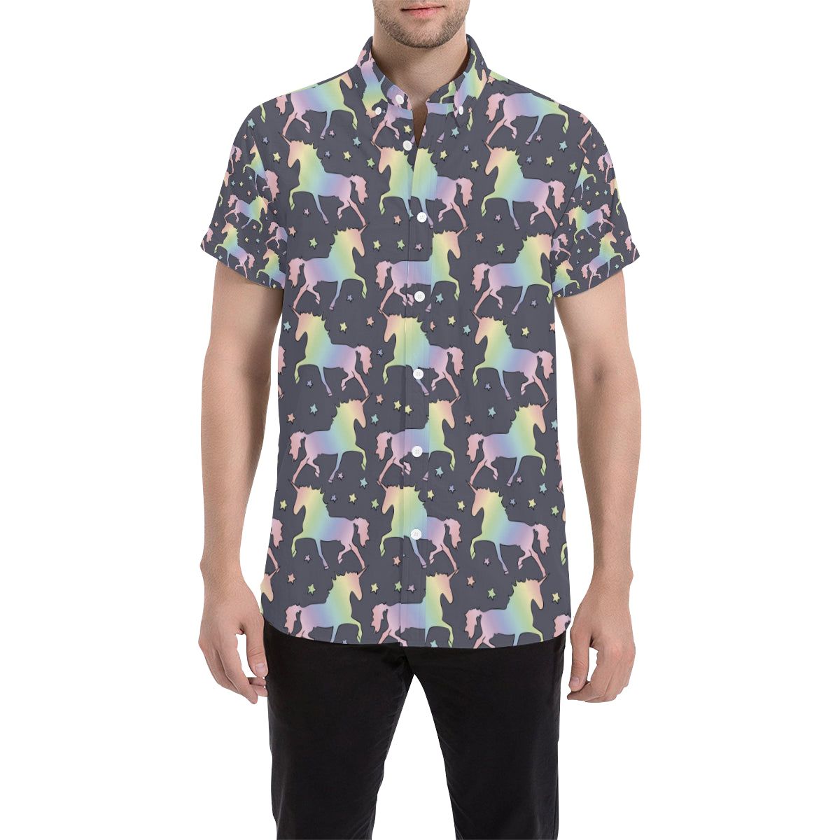 Rainbow Pattern Print Design A05 Men's Short Sleeve Button Up Shirt
