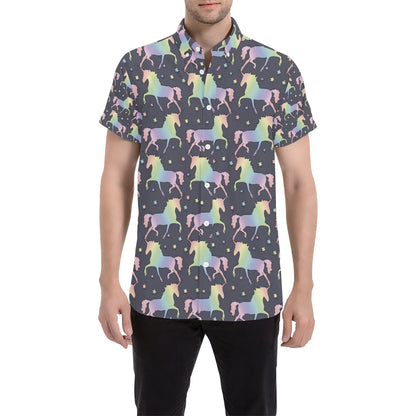 Rainbow Pattern Print Design A05 Men's Short Sleeve Button Up Shirt