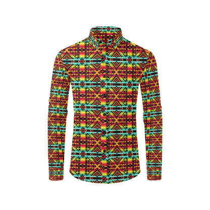 Kente Red Design African Print Men's Long Sleeve Shirt