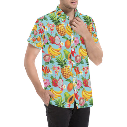 Tropical Fruits Pattern Print Design TF01 Men's Short Sleeve Button Up Shirt