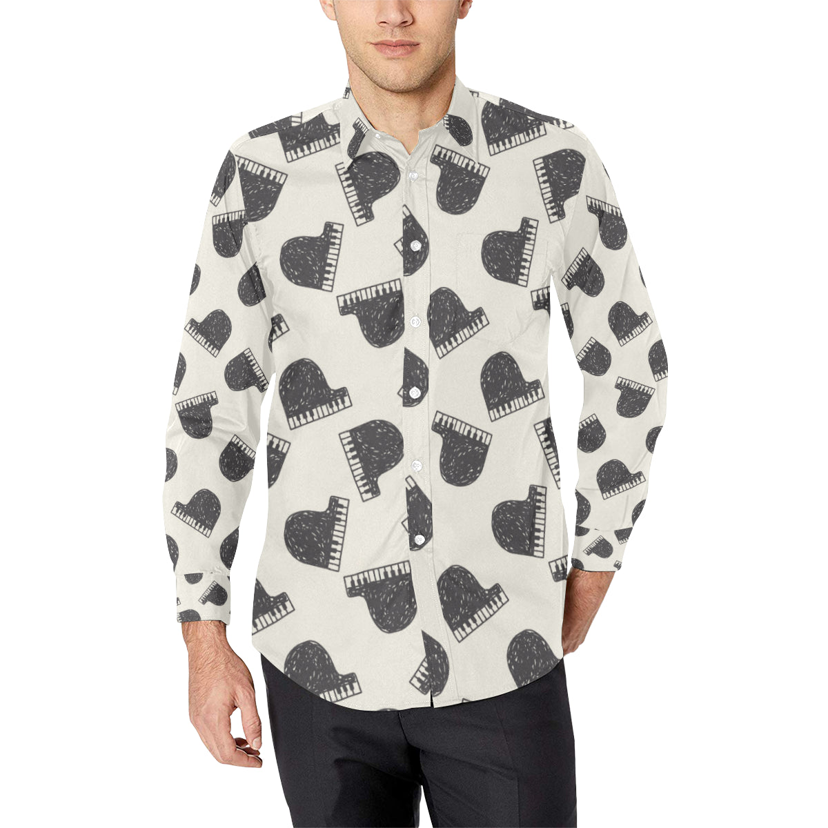 Piano Pattern Print Design 04 Men's Long Sleeve Shirt