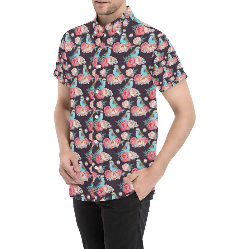 Bluebird Pattern Print Design 02 Men's Short Sleeve Button Up Shirt