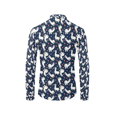 Alpaca Heart Star Design Themed Print Men's Long Sleeve Shirt