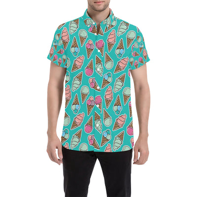 Ice Cream Pattern Print Design IC01 Men's Short Sleeve Button Up Shirt