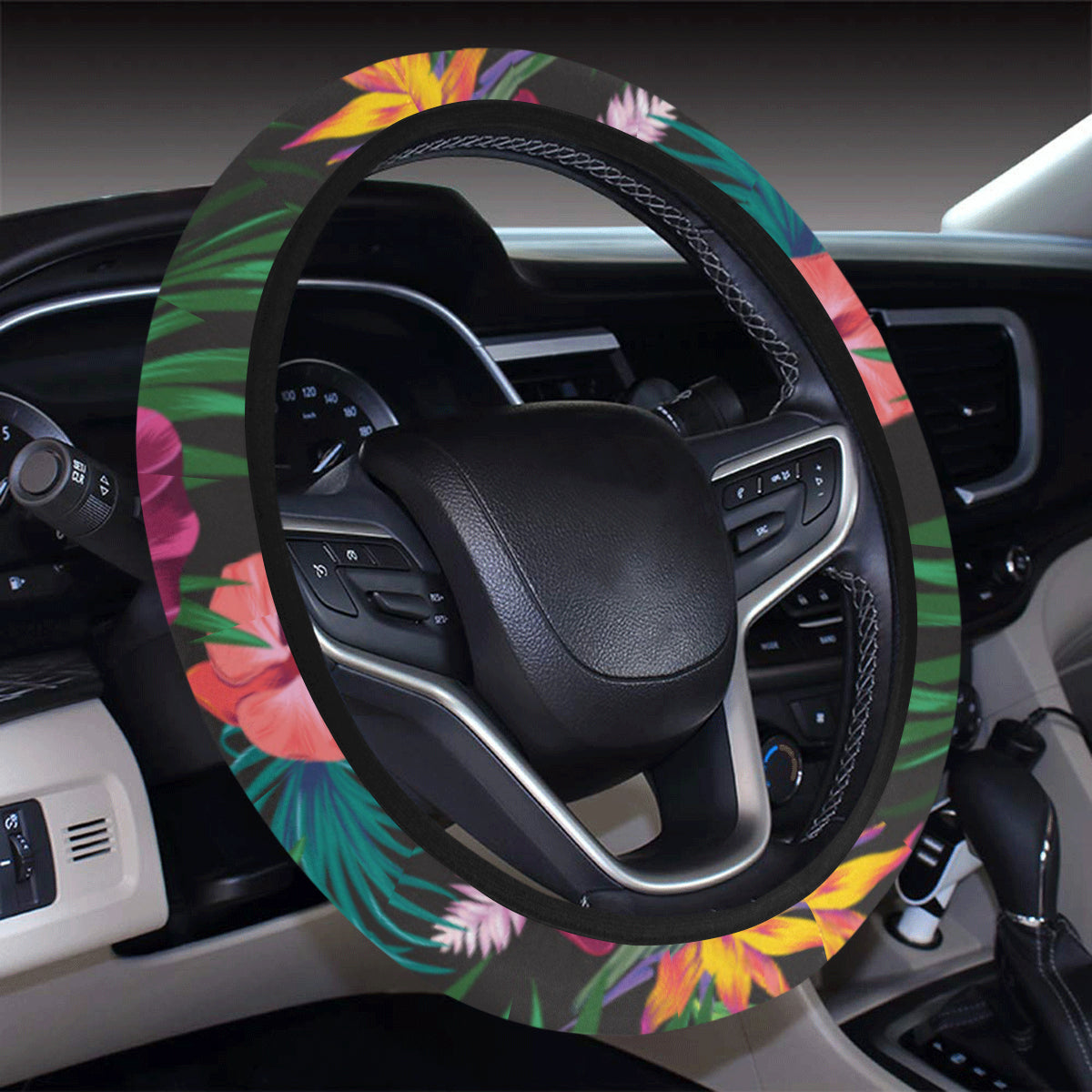 Hawaiian Flower Hibiscus tropical Steering Wheel Cover with Elastic Edge