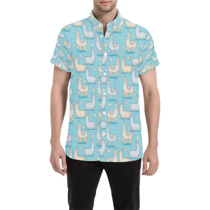 Alpaca Pattern Print Design 06 Men's Short Sleeve Button Up Shirt