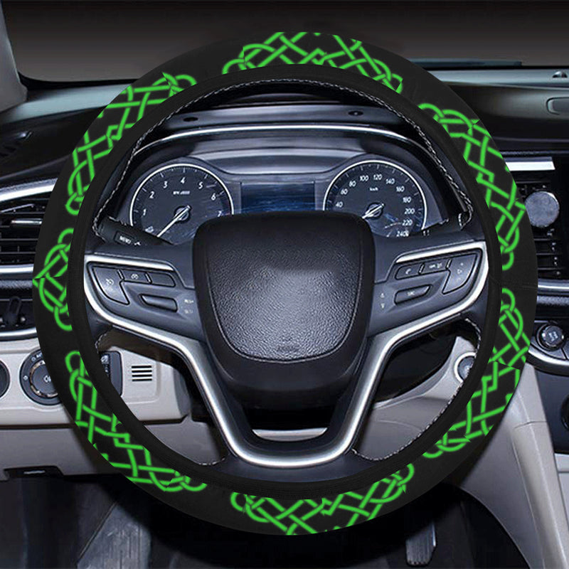 Celtic Knot Green Neon Design Steering Wheel Cover with Elastic Edge