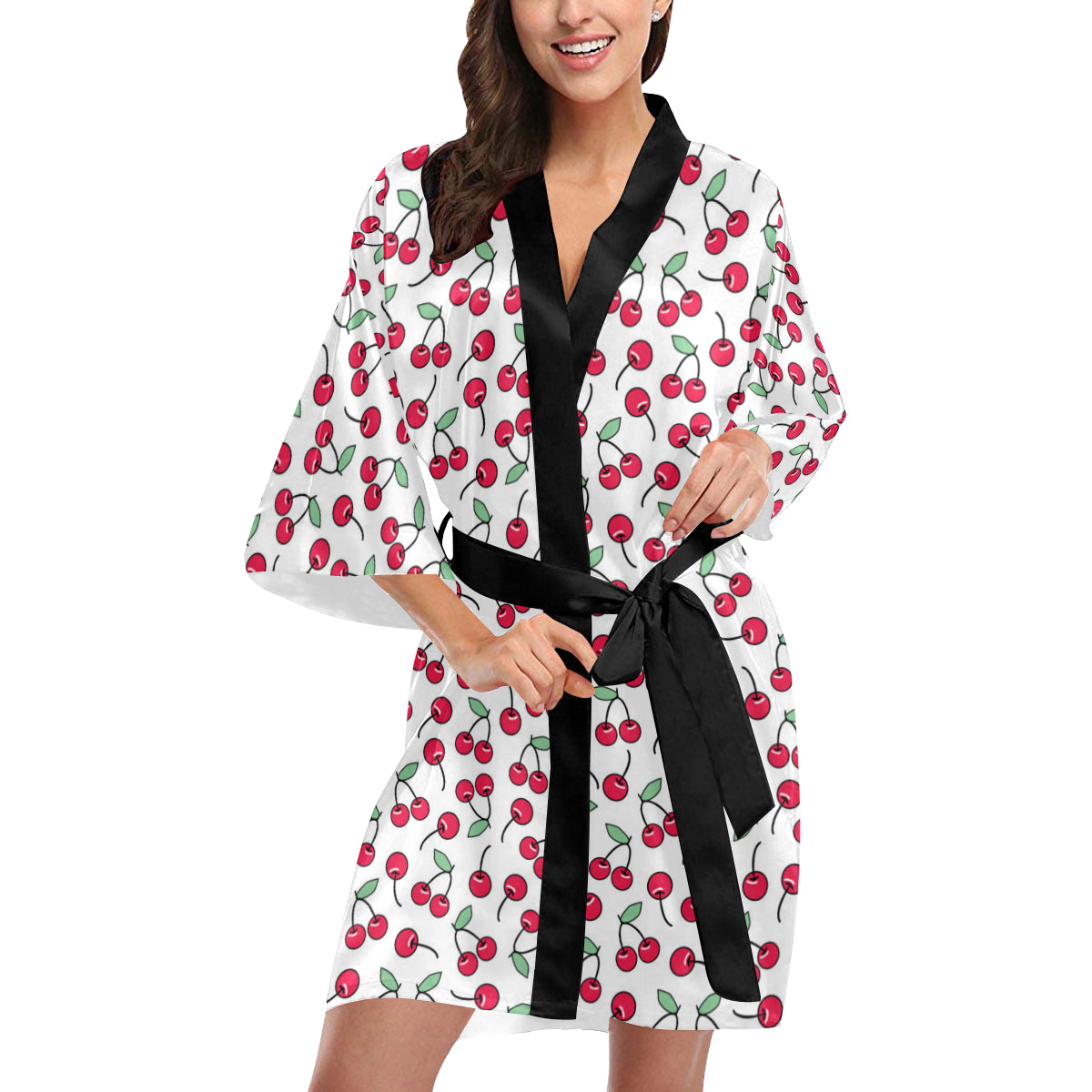 Cherry Pattern Print Design 03 Women's Short Kimono