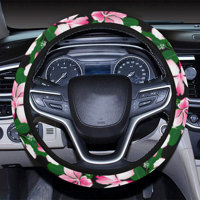 Hibiscus Pink Flower Hawaiian Print Steering Wheel Cover with Elastic Edge