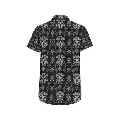 Cross Pattern Print Design 04 Men's Short Sleeve Button Up Shirt