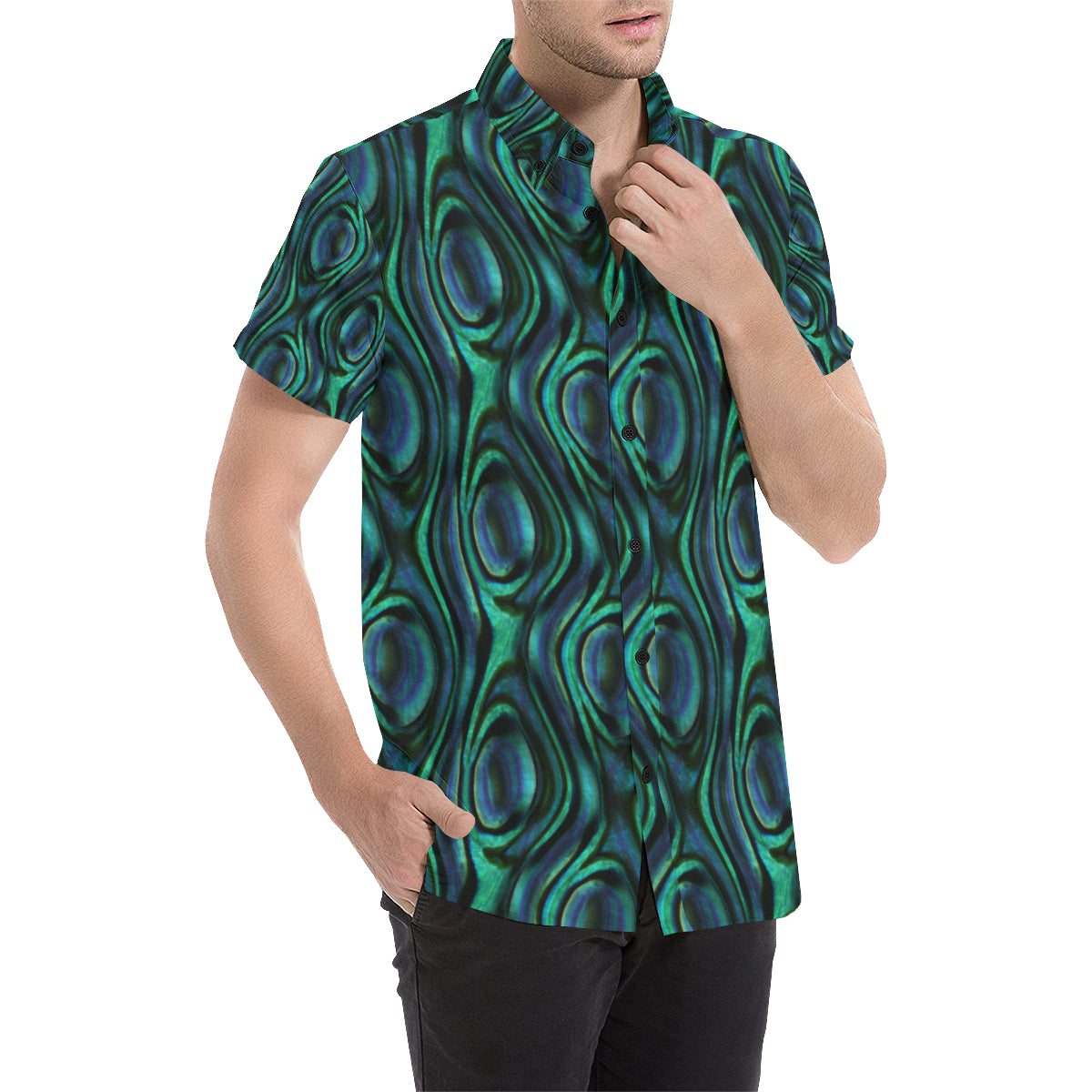 Abalone Pattern Print Design 01 Men's Short Sleeve Button Up Shirt
