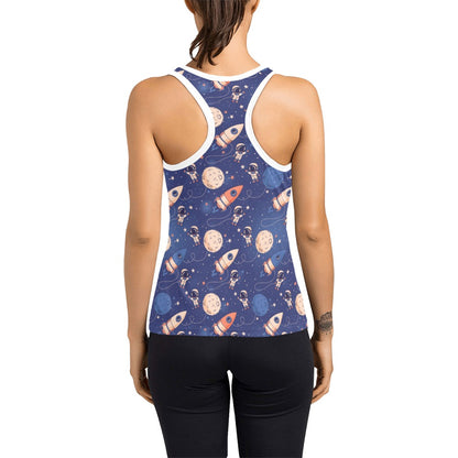 Space Astronaut Rocket Print Design LKS304 Women's Racerback Tank Top