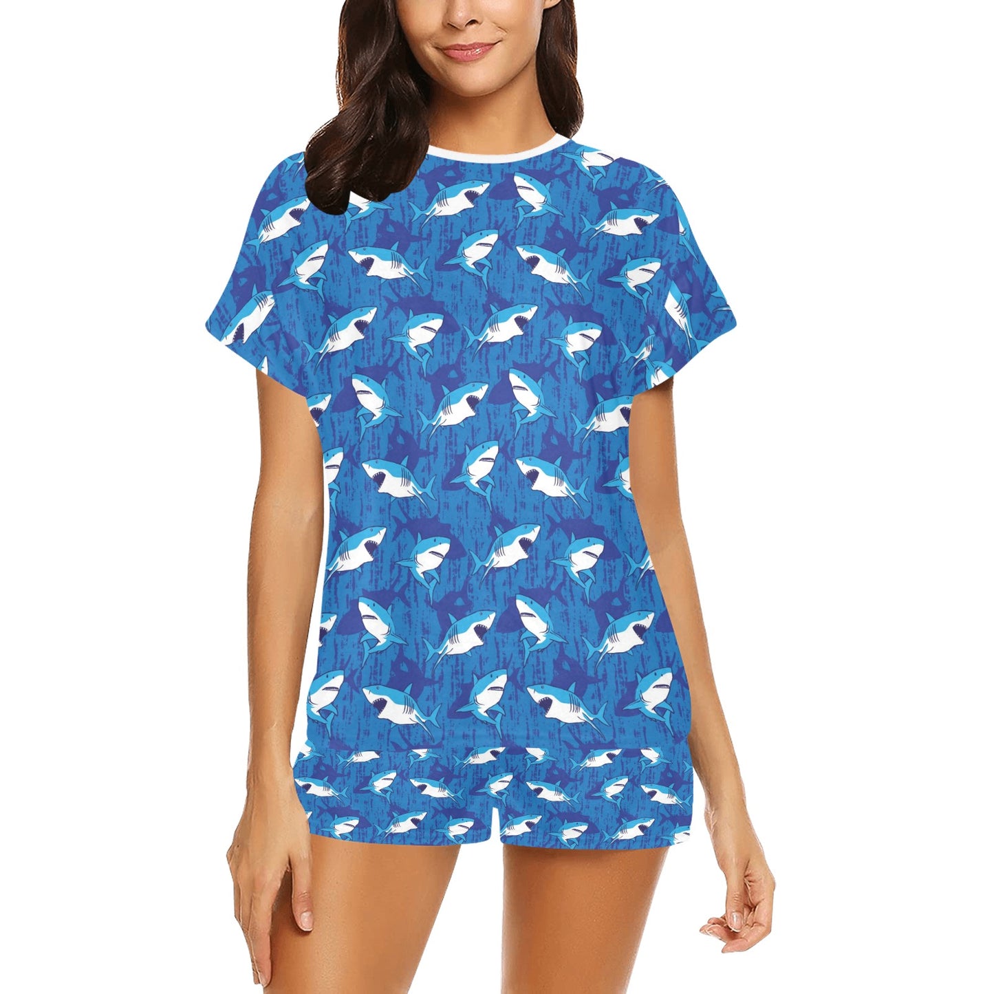 Shark Print Design LKS308 Women's Short Pajama Set