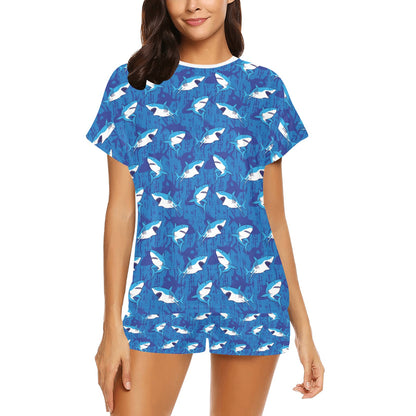 Shark Print Design LKS308 Women's Short Pajama Set