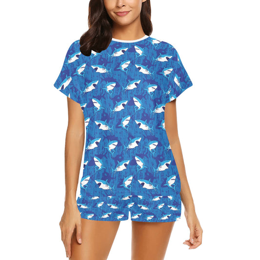 Shark Print Design LKS308 Women's Short Pajama Set