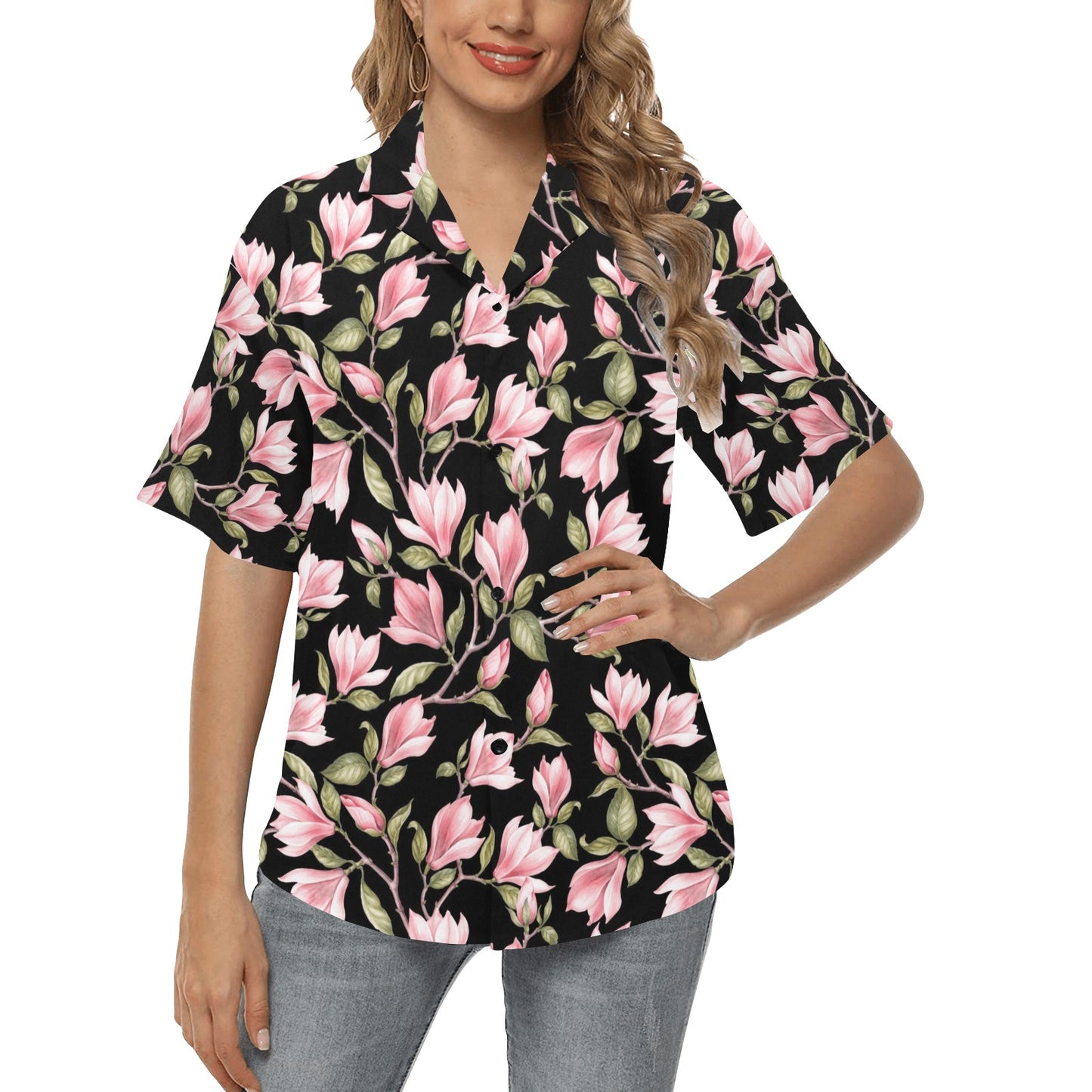 Magnolia Pattern Print Design MAG03 Women's Hawaiian Shirt