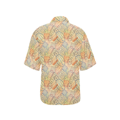 Travel Stamp Print Design LKS302 Women's Hawaiian Shirt