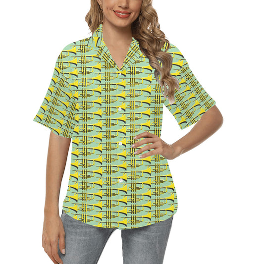 Trumpet Vintage Design Print Women's Hawaiian Shirt