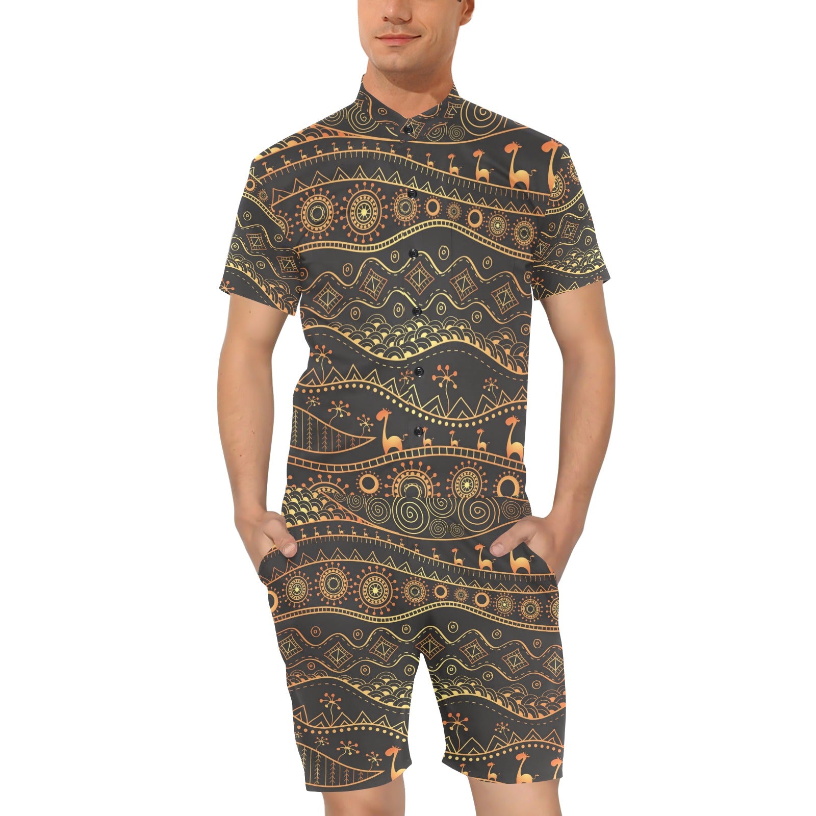 Gold African Design Men's Romper