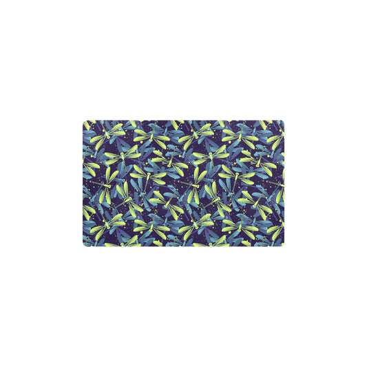 Dragonfly Lime Blue Print Pattern Kitchen Mat