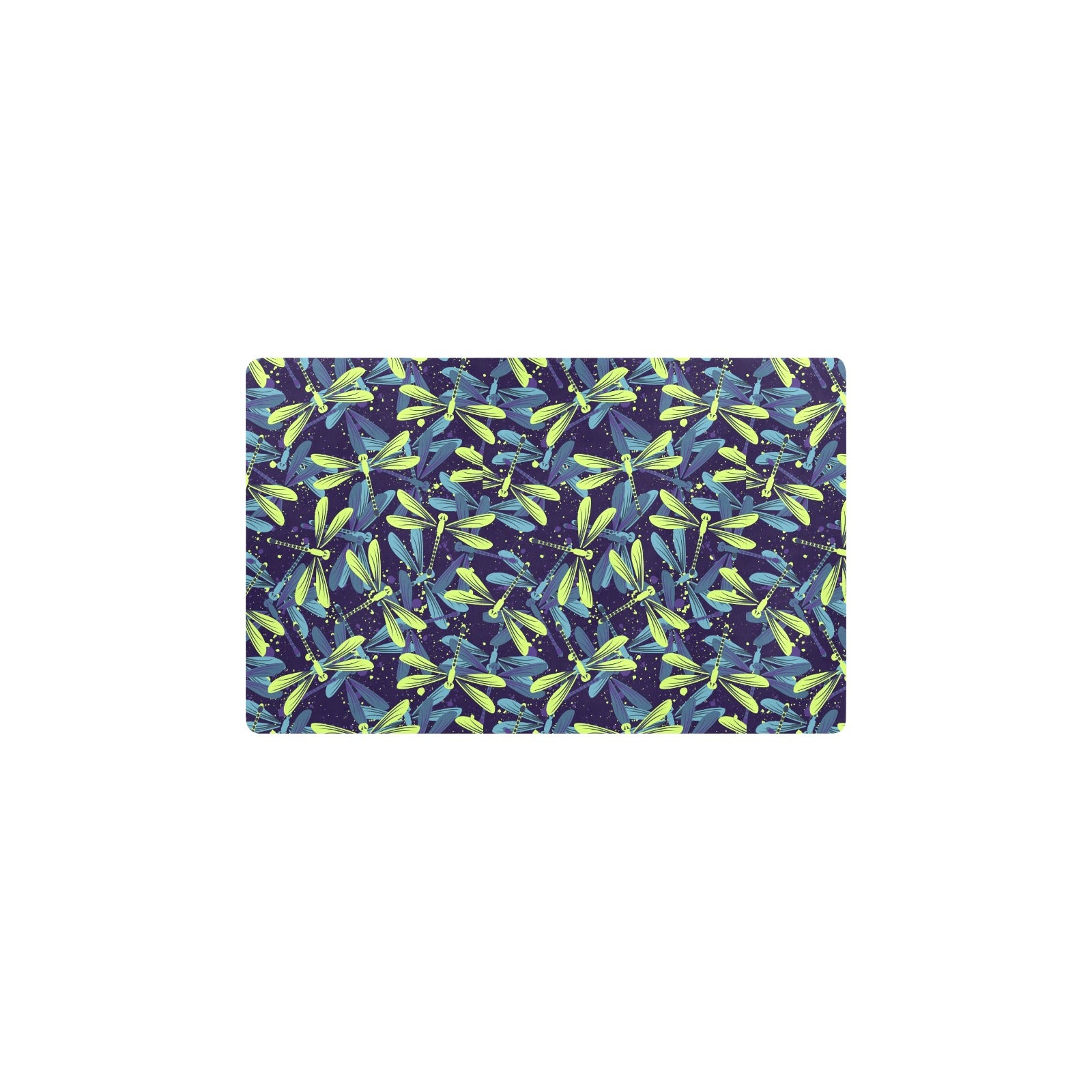 Dragonfly Lime Blue Print Pattern Kitchen Mat