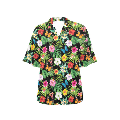 Hibiscus With Butterfly Print Design LKS305 Women's Hawaiian Shirt