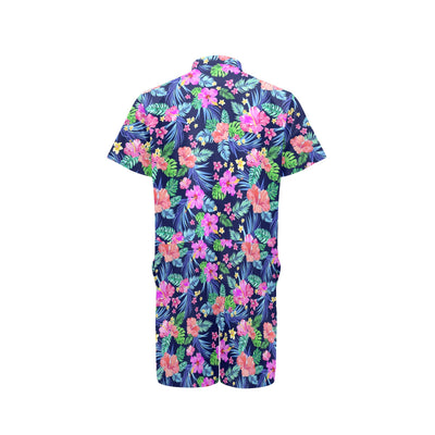 Neon Hibiscus Pattern Print Design HB016 Men's Romper