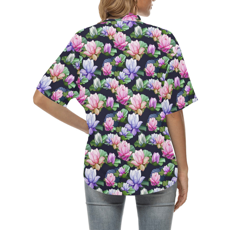 Lotus Flower Print Design Women's Hawaiian Shirt