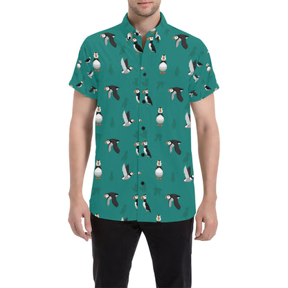 Puffin Pattern Print Design A02 Men's Short Sleeve Button Up Shirt