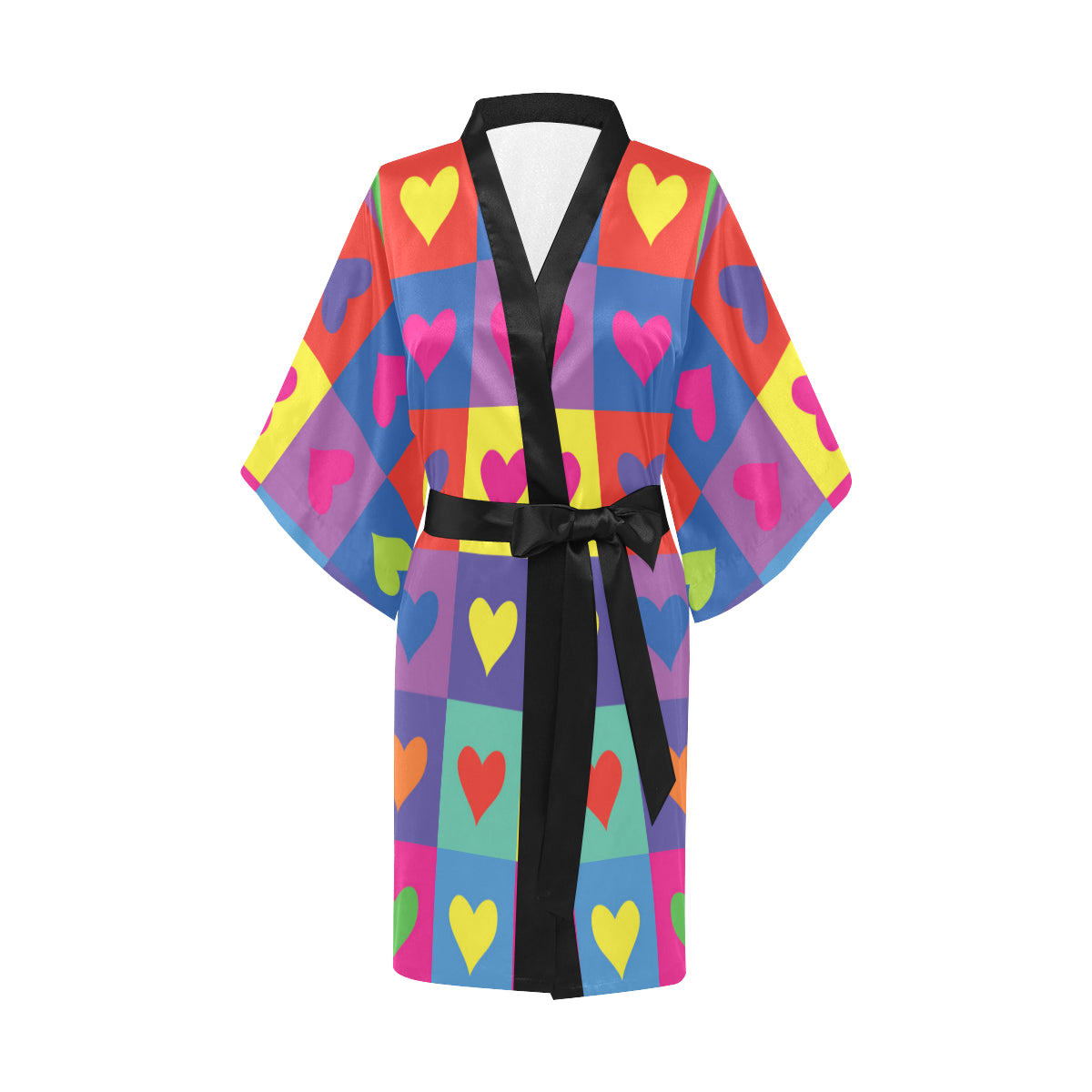 Pop Art Heart Pattern Print Design A01 Women's Short Kimono