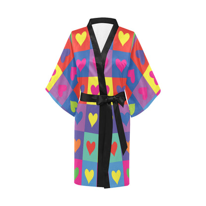 Pop Art Heart Pattern Print Design A01 Women's Short Kimono