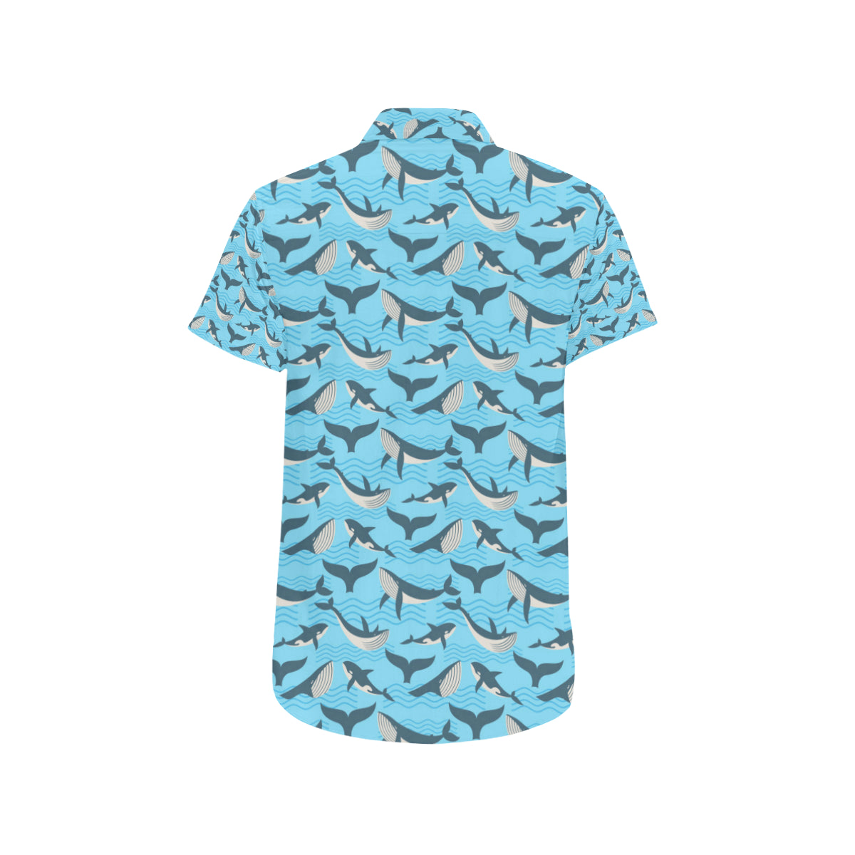 Whale Pattern Design Themed Print Men's Short Sleeve Button Up Shirt