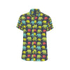 Elephant Neon Color Print Pattern Men's Short Sleeve Button Up Shirt