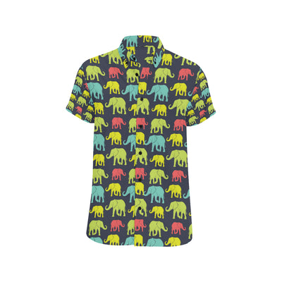 Elephant Neon Color Print Pattern Men's Short Sleeve Button Up Shirt