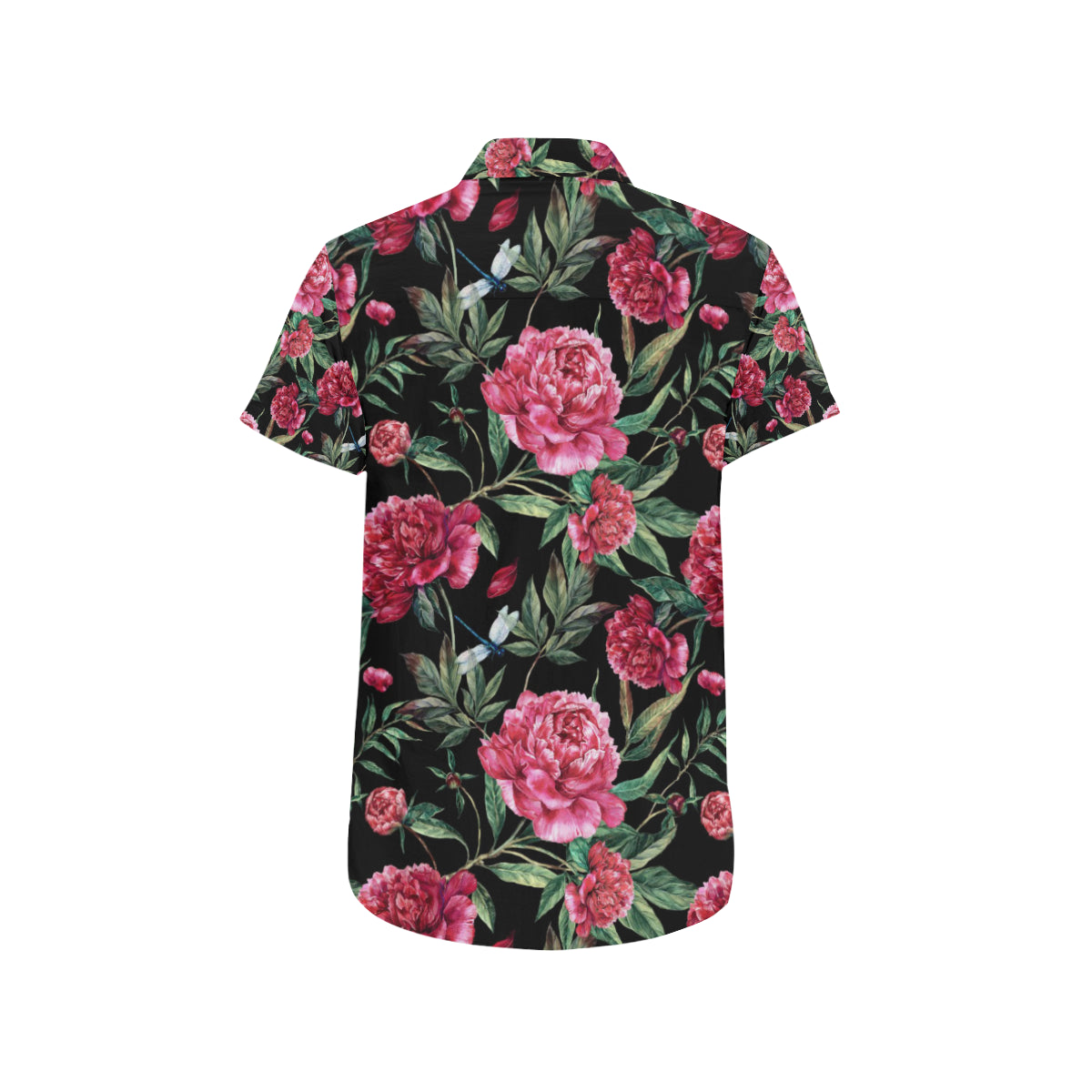 Peony Pattern Print Design PE04 Men's Short Sleeve Button Up Shirt
