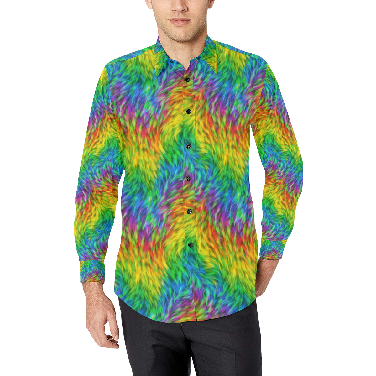 Rainbow Fur Design Print Men's Long Sleeve Shirt