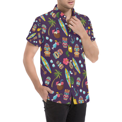 Hawaiian Themed Pattern Print Design H024 Men's Short Sleeve Button Up Shirt