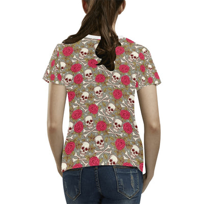 Skull Bone Rose Print Design LKS303 Women's  T-shirt