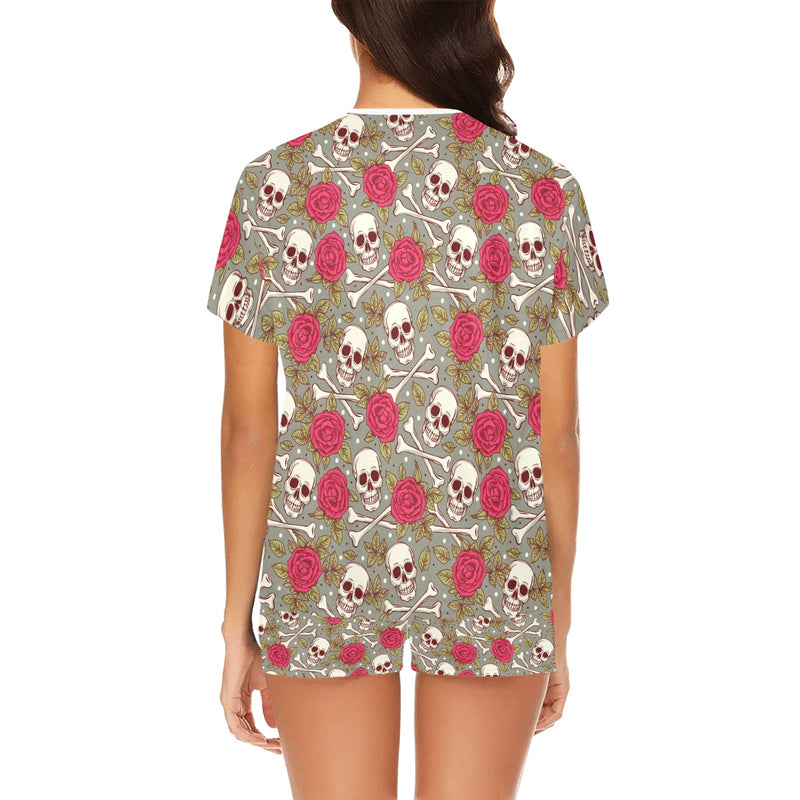 Skull Bone Rose Print Design LKS303 Women's Short Pajama Set