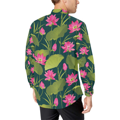 Water Lily Pattern Print Design WL09 Men's Long Sleeve Shirt